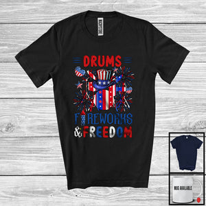 MacnyStore - Drums Fireworks And Freedom, Proud 4th Of July American Flag Musical Instruments, Patriotic T-Shirt