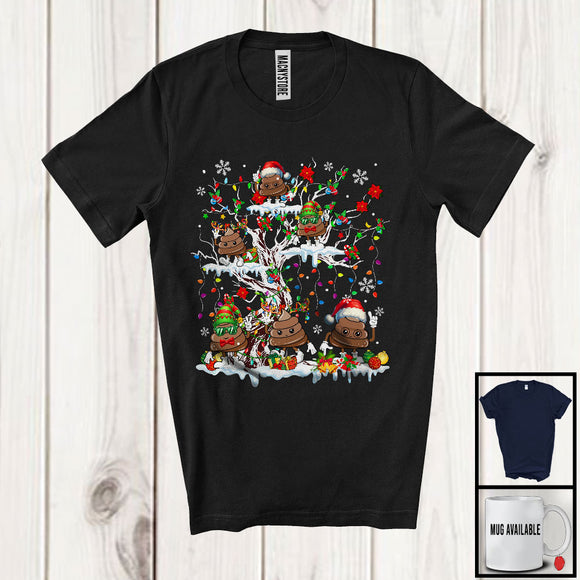 MacnyStore - ELF Reindeer Santa Poops On Christmas Tree; Amazing X-mas Tree Lights Snowing; Family T-Shirt