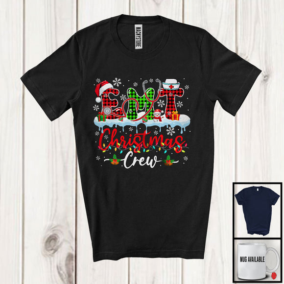 MacnyStore - EMT Christmas Crew; Wonderful X-mas Lights Santa Red Green Plaid; Nursing Nurse Group T-Shirt