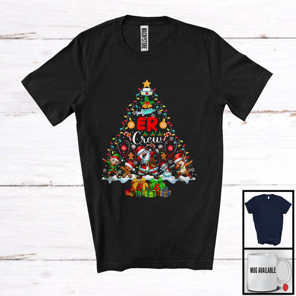 MacnyStore - ER Crew; Fantastic Christmas Tree Lights Dabbing Santa Reindeer Elf Dabbing; Nurse Group T-Shirt