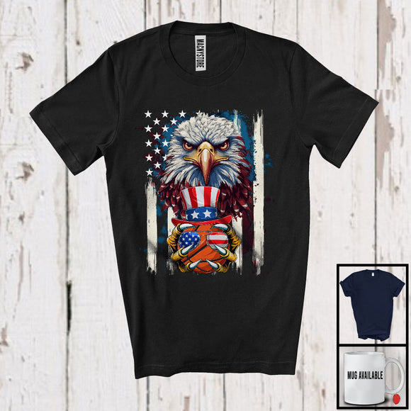 MacnyStore - Eagle Holding Basketball, Amazing 4th Of July American Flag Eagle, Sport Player Patriotic Team T-Shirt