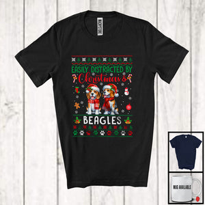 MacnyStore - Easily Distracted By Christmas And Beagles; Lovely Two Santa Beagles Lover; Family T-Shirt