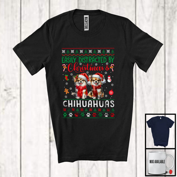 MacnyStore - Easily Distracted By Christmas And Chihuahuas; Lovely Two Santa Chihuahuas Lover; Family T-Shirt