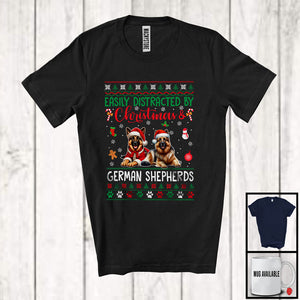 MacnyStore - Easily Distracted By Christmas And German Shepherds; Lovely Two Santa German Shepherds; Family T-Shirt