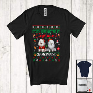 MacnyStore - Easily Distracted By Christmas And Samoyeds; Lovely Two Santa Samoyeds Lover; Family T-Shirt