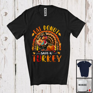 MacnyStore - Eat Donut Save A Turkey; Humorous Thanksgiving Turkey With Donut; Leopard Rainbow T-Shirt