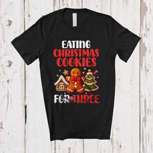 MacnyStore - Eating Christmas Cookies For Three; Adorable Christmas Santa Gingerbread Pregnancy Announcement T-Shirt