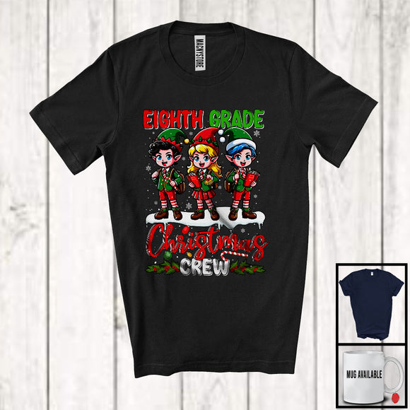 MacnyStore - Eighth Grade Christmas Crew; Amazing Christmas Three Elf Students Snow; X-mas Teacher Group T-Shirt