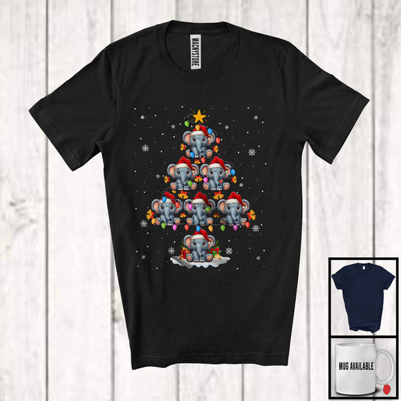 MacnyStore - Elephant Santa Christmas Tree; Awesome X-mas Snowing Lights Elephant Owner; Animal Lover T-Shirt