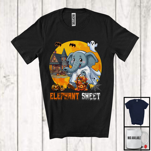 MacnyStore - Elephant Sheet, Adorable Halloween Moon Boo Ghost Costume Elephant, Matching Animal Lover T-Shirt