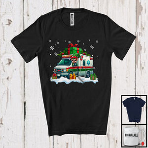 MacnyStore - Elf Driving Ambulance, Adorable Christmas Snowing ELF Lover, Matching X-mas Driver Team T-Shirt