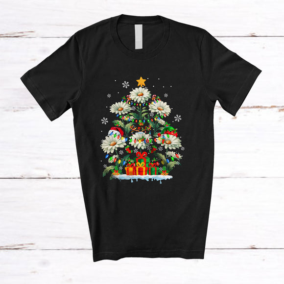 MacnyStore - Elf Reindeer Santa Daisy As Christmas Tree; Awesome X-mas Lights Daisy; Flowers Family T-Shirt