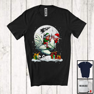 MacnyStore - Elf Riding Chicken Santa; Joyful Christmas Moon Elf Chicken Lover; Farm Animal X-mas Farmer T-Shirt