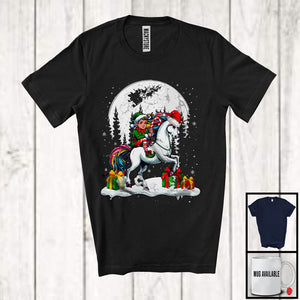 MacnyStore - Elf Riding Unicorn Santa; Joyful Christmas Moon Elf Unicorn; Matching X-mas Animal Lover T-Shirt