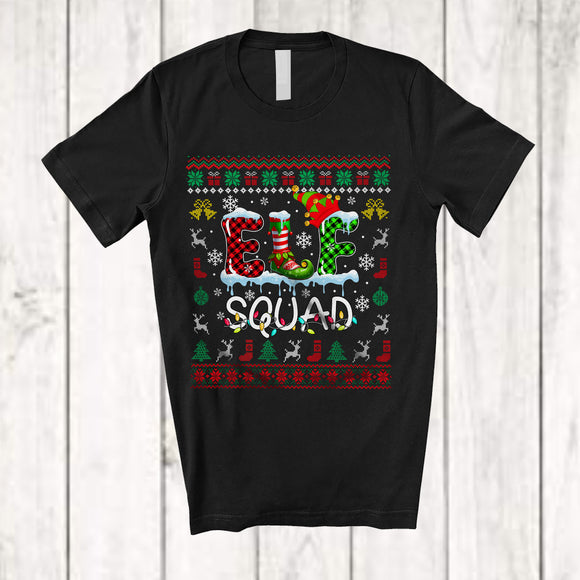 MacnyStore - Elf Squad; Amazing Christmas Sweater Lights Plaid Elf Pajama; Snowing Around Family Group T-Shirt