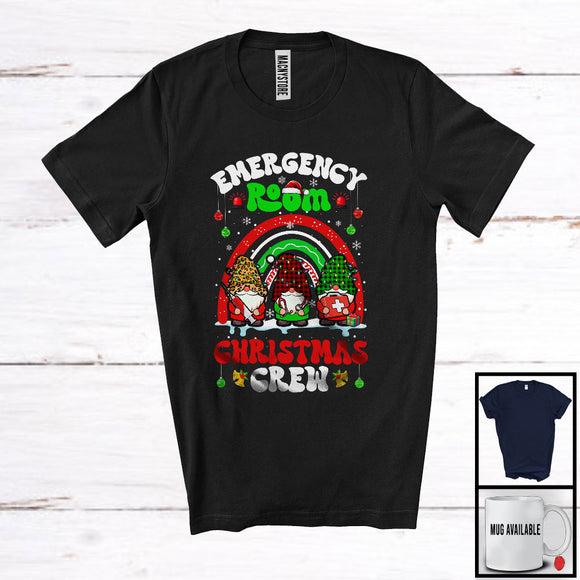 MacnyStore - Emergency Room Christmas Crew; Adorable X-mas Three Plaid Gnomes Rainbow; Nurse Group T-Shirt