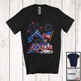 MacnyStore - Excavator Construction Driver, Proud 4th Of July USA Flag Man Dabbing, Firecrackers Patriotic T-Shirt