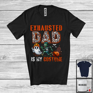 MacnyStore - Exhausted Dad Is My Costume; Humorous Halloween Costume Skull Zombie; Men Family Group T-Shirt