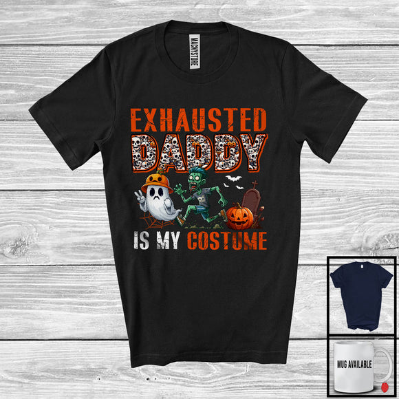 MacnyStore - Exhausted Daddy Is My Costume; Humorous Halloween Costume Skull Zombie; Men Family Group T-Shirt