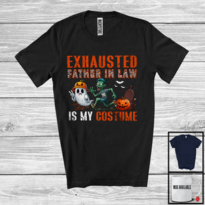 MacnyStore - Exhausted Father in Law Is My Costume; Humorous Halloween Costume Skull Zombie; Men Family T-Shirt