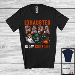 MacnyStore - Exhausted Papa Is My Costume; Humorous Halloween Costume Skull Zombie; Men Family Group T-Shirt