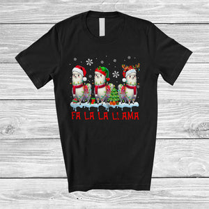 MacnyStore - Fa 3La Llama; Fantastic Christmas Three Santa Elf Reindeer Llama; Snowing X-mas Family T-Shirt