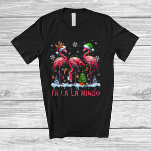 MacnyStore - Fa 3La Mingo; Fantastic Christmas Three Santa Elf Reindeer Flamingo; Snowing X-mas Family T-Shirt