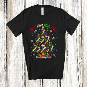 MacnyStore - Faith Hope Fight Love; Fantastic Christmas Lights Tree Down Syndrome Ribbon; Family Group T-Shirt