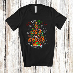 MacnyStore - Faith Hope Fight Love; Fantastic Christmas Lights Tree Leukemia Cancer Ribbon; Family Group T-Shirt