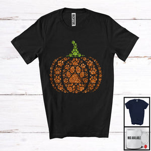 MacnyStore - Fall Autumn Dog Cat Paw Pumpkin Shape; Lovely Halloween Thanksgiving Dog Cat Owner; Animal T-Shirt