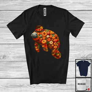 MacnyStore - Fall Autumn Leaves Pumpkin Manatee Shape; Amazing Thanksgiving Sea Animal; Family Group T-Shirt