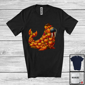 MacnyStore - Fall Autumn Leaves Pumpkin Walrus Shape; Amazing Thanksgiving Sea Animal; Family Group T-Shirt