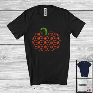 MacnyStore - Fall Autumn Pumpkin Shape Basketball; Lovely Thanksgiving Halloween Basketball Player Team T-Shirt