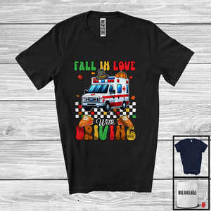 MacnyStore - Fall In Love With Driving; Wonderful Thanksgiving Pumpkin On Ambulance Driver; Family Group T-Shirt