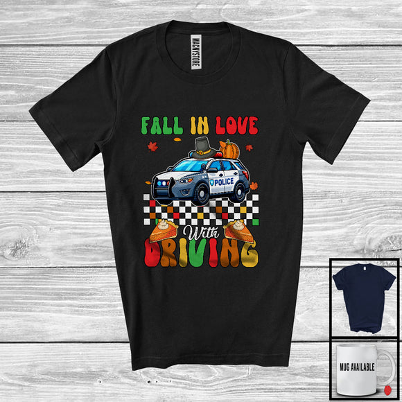 MacnyStore - Fall In Love With Driving; Wonderful Thanksgiving Pumpkin On Police Car Driver; Family Group T-Shirt