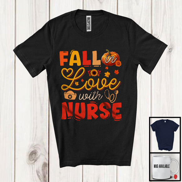 MacnyStore - Fall In Love With Nurse; Wonderful Thanksgiving Autumn Pumpkin; Jobs Careers Proud T-Shirt