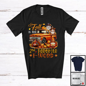 MacnyStore - Fall Is My 2nd Favorite F-Word, Lovely Thanksgiving Cat On Pickup Truck, Gnome Turkey Pumpkin T-Shirt