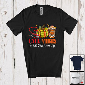 MacnyStore - Fall Vibes And That CNA Nurse Life; Wonderful Thanksgiving Autumn Plaid Pumpkin; Careers Jobs T-Shirt