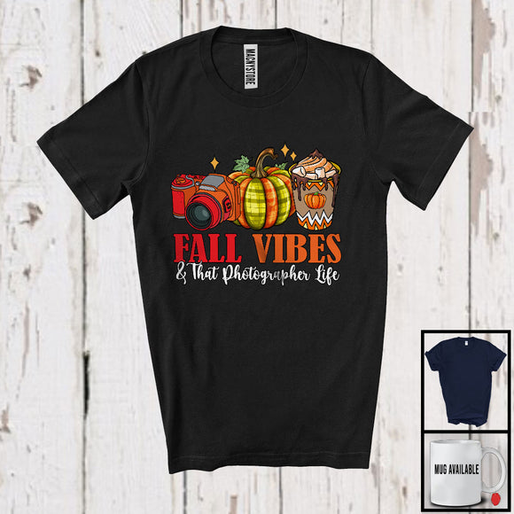 MacnyStore - Fall Vibes And That Photographer Life; Wonderful Thanksgiving Autumn Plaid Pumpkin; Jobs T-Shirt