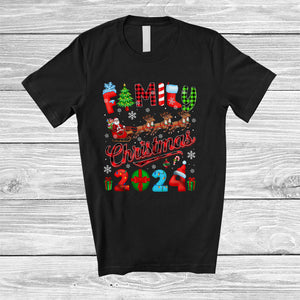 MacnyStore - Family Christmas 2024; Joyful Christmas Plaid Santa Sleigh; Pajamas X-mas Family Group T-Shirt