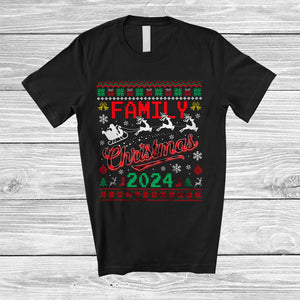 MacnyStore - Family Christmas 2024; Joyful Christmas Plaid Santa Sleigh; Sweater X-mas Family Group T-Shirt