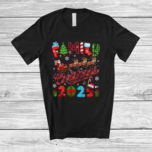 MacnyStore - Family Christmas 2025; Joyful Christmas Plaid Santa Sleigh; Pajamas X-mas Family Group T-Shirt