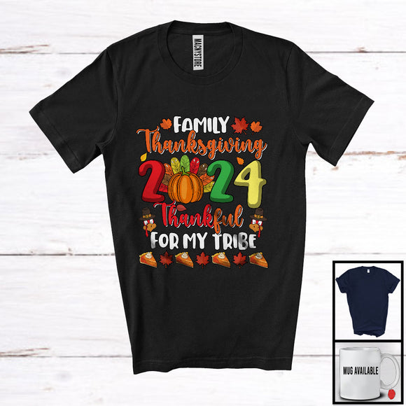 MacnyStore - Family Thanksgiving 2024 Thankful For My Tribe; Adorable Turkey Pumpkin Lover; Family Group T-Shirt