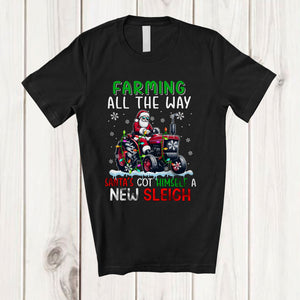 MacnyStore - Farming All The Way Santa's Got A New Sleigh; Joyful Christmas Santa Driving Tractor; Farmer T-Shirt