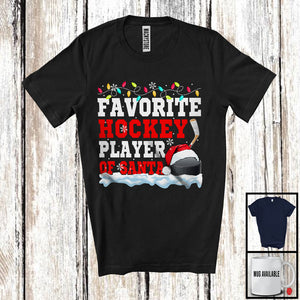 MacnyStore - Favorite Hockey Player Of Santa; Proud Christmas Santa Sport Playing Team; X-mas Snowing T-Shirt