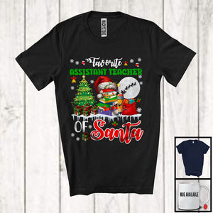 MacnyStore - Favorite Of Santa Assistant Teacher, Joyful Christmas Lights Tree Santa, X-mas Proud Careers Group T-Shirt