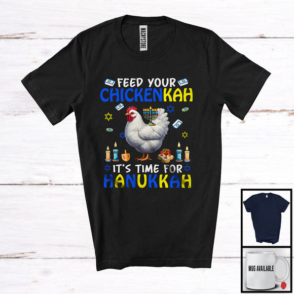 MacnyStore - Feed Your Chickenkah; Amazing Hanukah Chicken With Menorah; Farm Animal Lover Farmer Group T-Shirt