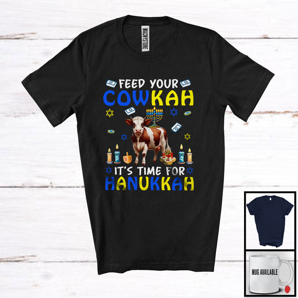 MacnyStore - Feed Your Cowkah; Amazing Hanukah Cow With Menorah; Farm Animal Lover Farmer Group T-Shirt