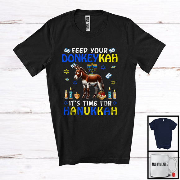 MacnyStore - Feed Your Donkeykah; Amazing Hanukah Donkey With Menorah; Farm Animal Lover Farmer Group T-Shirt