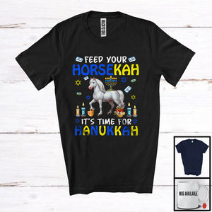 MacnyStore - Feed Your Horsekah; Amazing Hanukah Horse With Menorah; Farm Animal Lover Farmer Group T-Shirt